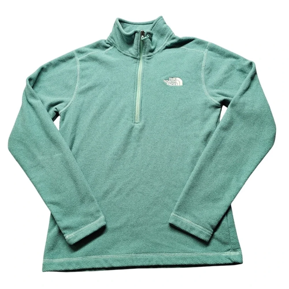 The North Face Mens Small Green 1/4 Zip Textured Grid Fleece Pullover Jacket